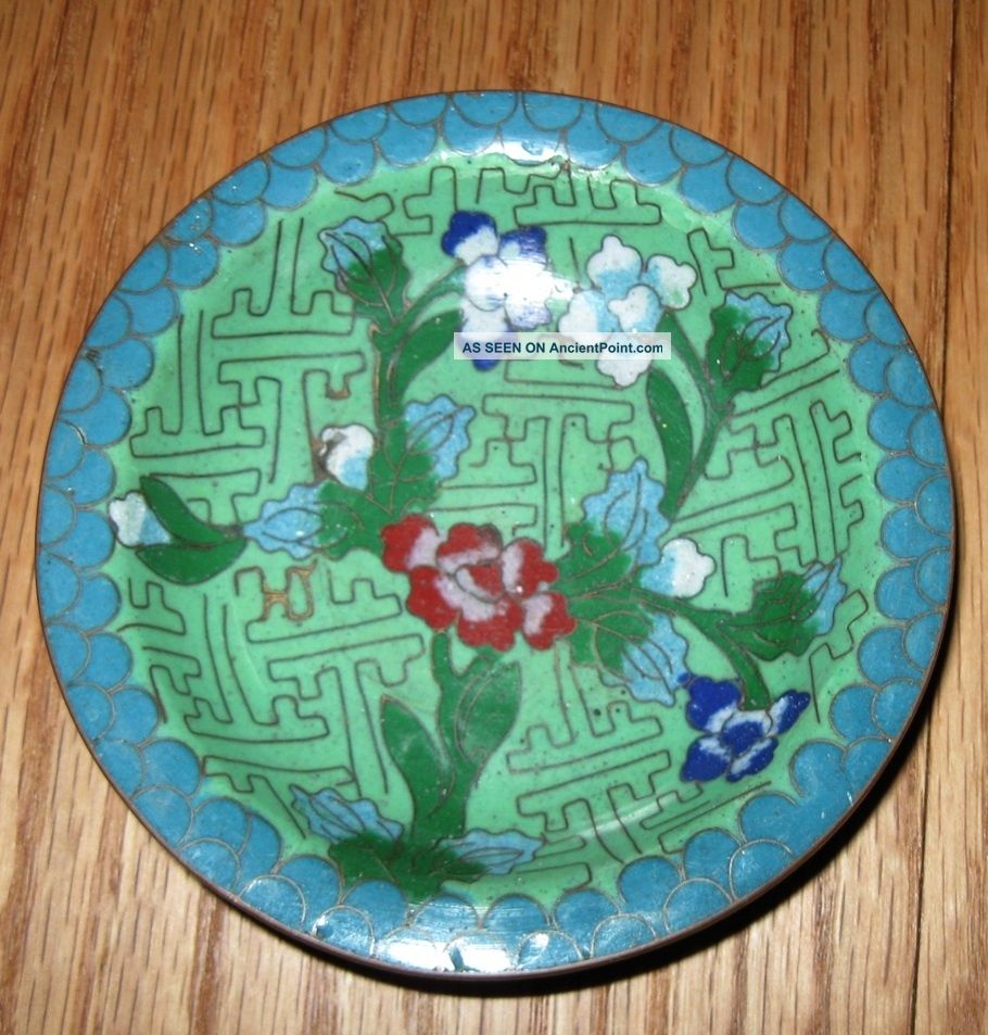Antique Chinese Cloisonne Enamel Copper Plate/dish Trays Floral Pattern Design Plates photo