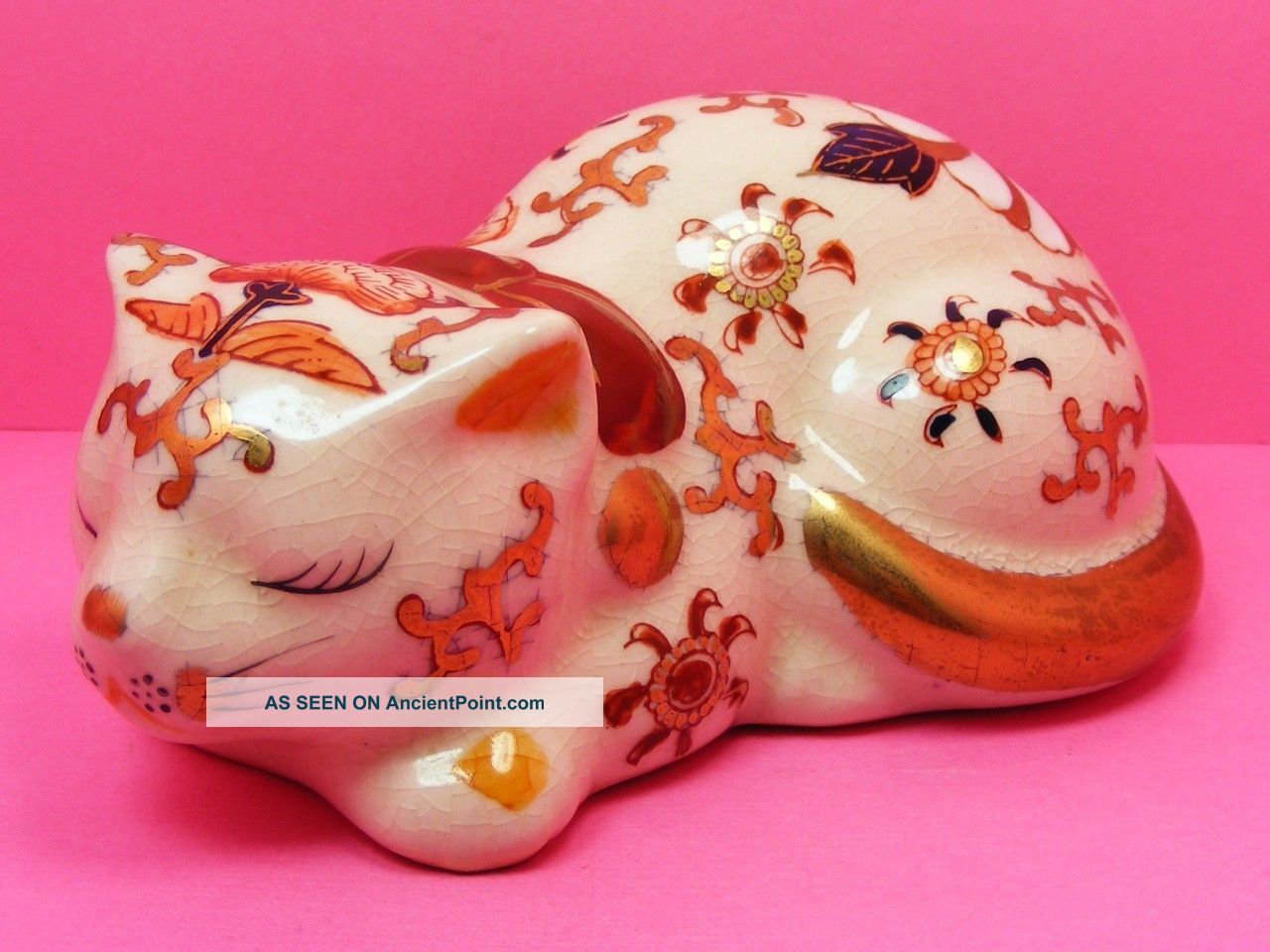 Nana ' S Antique Kutani Imari Japan Nemuri Neko Sleeping Cat 1950 ' S Other photo