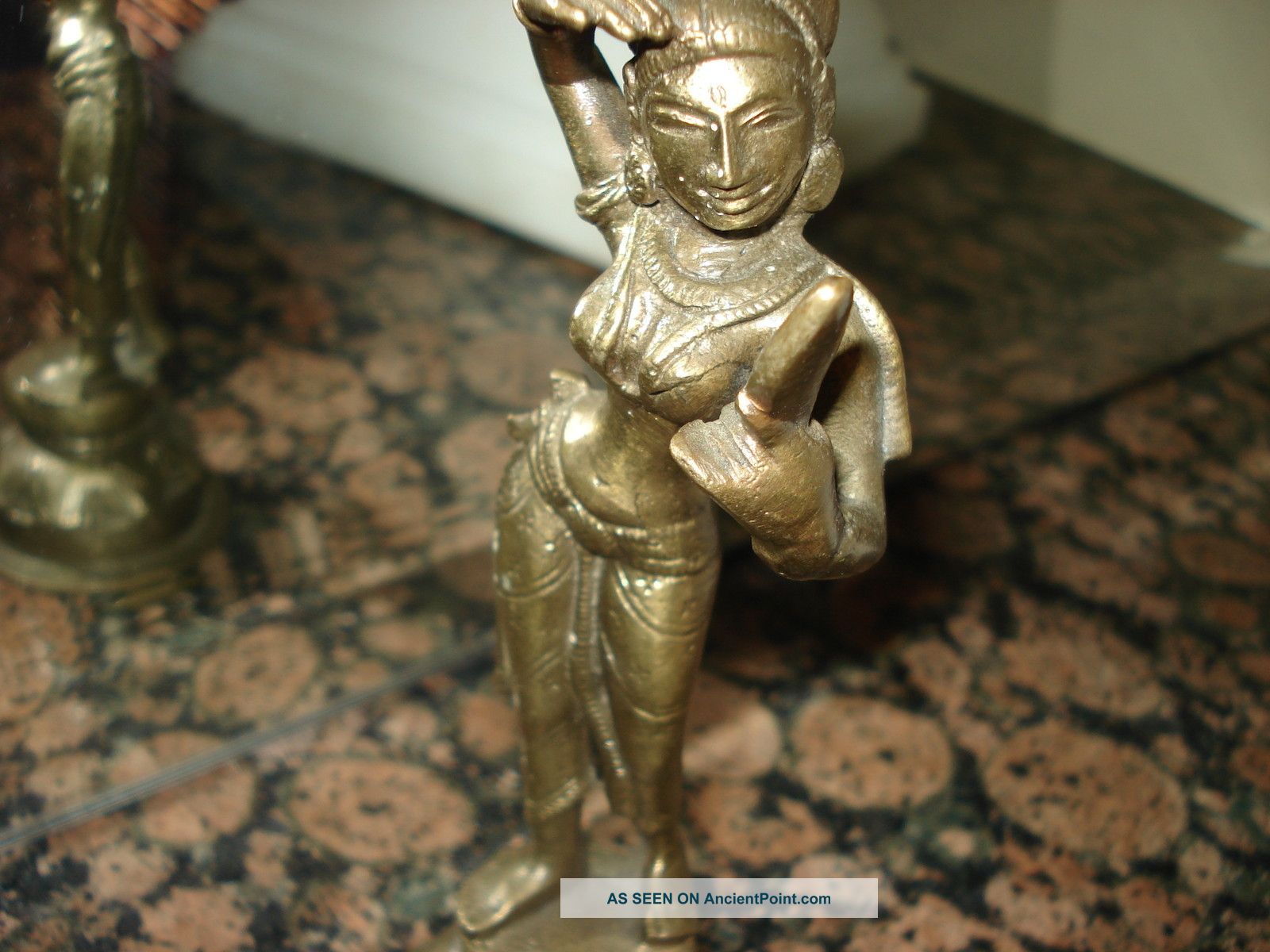 Vintage Solid Brass Indian Belly Dancer Goddess Looking In The Mirror - Adorable India photo