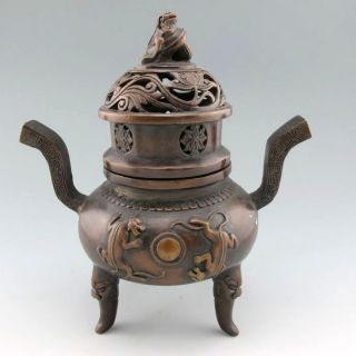 Chinese Bronze Incense Burners & Lid W Chilong Dragon Mingdynasty Xuande Mark Nr photo