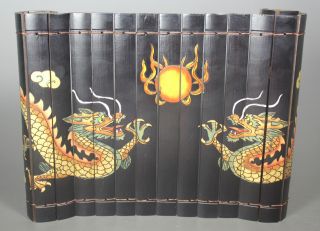 Chinese Old Bamboo Handwork Painting Two Dragons Playing Decoration photo