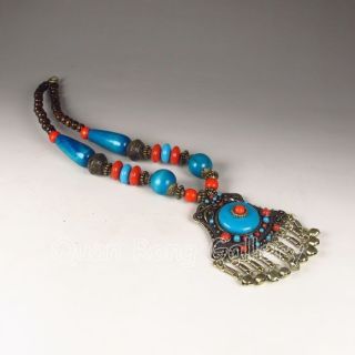 Chinese Bronze Inlaid Turquoise Necklace Nr photo