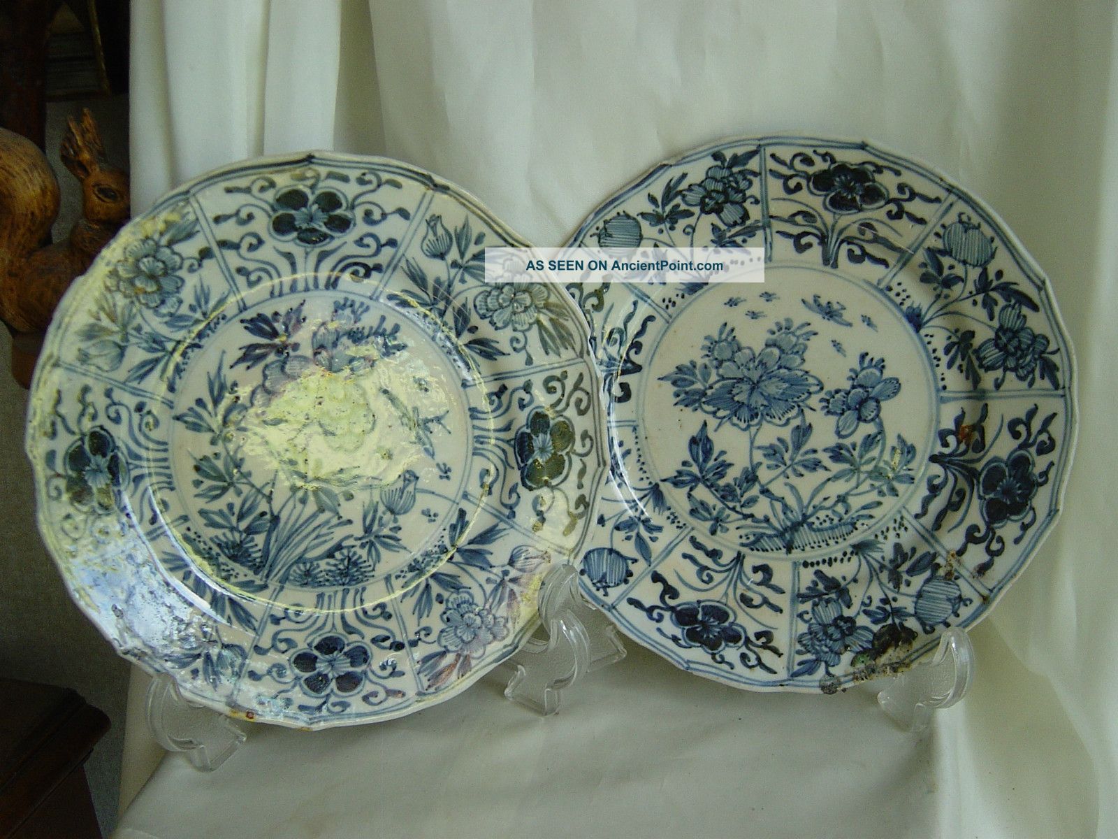 18th Two B/w Chinese Export Porcelain Qianlong Plates From Ship Wreck Plates photo
