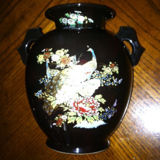 Cobalt Blue Oriental Vase With Handpainted Birds And Florals Gold Trim photo