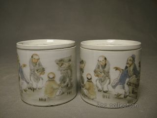 Wonderful Pair Of Famille Rose Crickets Jar With Openwork Lid And Figure Pattern photo