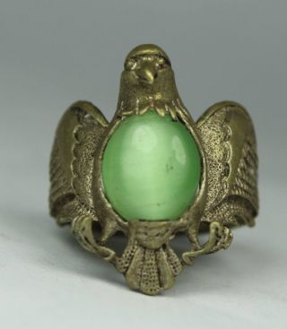 Chinese Handwork Silver Eagle Pearl Old Ring photo