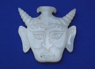Fine Antique Chinese Qing Dynasty Carved White Jade Figural Mask photo