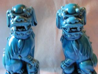 Antique Chinese Dragons Dogs (set Of 2) Blue Glazed Ceramic `1890 - 1920 photo