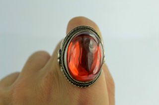 China Rare Collectibles Old Decorated Wonderful Handwork Zircon Red Ring photo