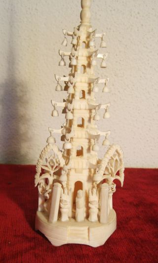Antique Chinese Carved Bone Faux Ivory Of Pagoda Temple photo