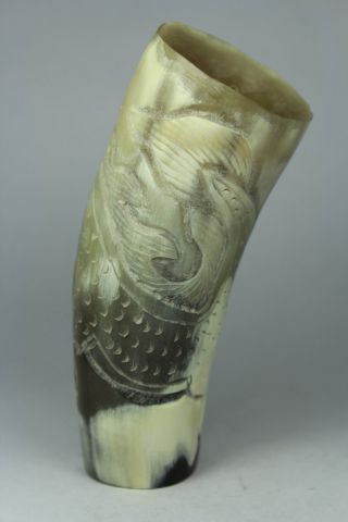 Chinese Handwork Carving Dragon Old Ox Horn Decoration photo