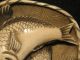 Rare Antique Japanese 象牙 Inked Ox Bone Netsuke Two Fishes On A Plate,  Signed Netsuke photo 6