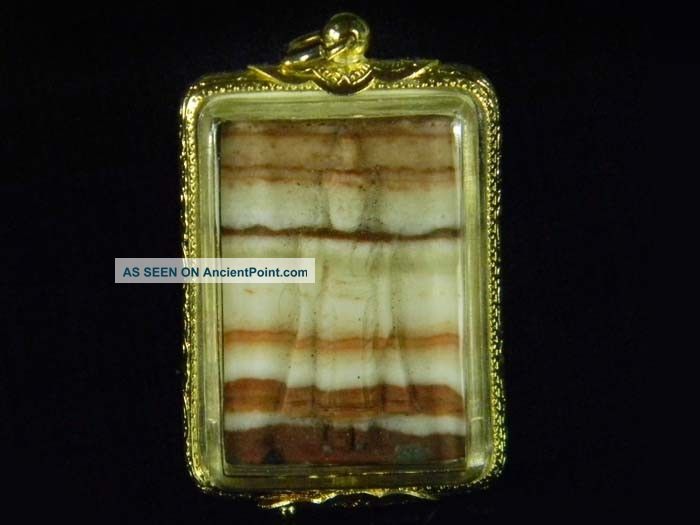 Gold Case High Power Phratad Sarira Carve Monday Born Buddha Sam Roi Yod Amulet Amulets photo