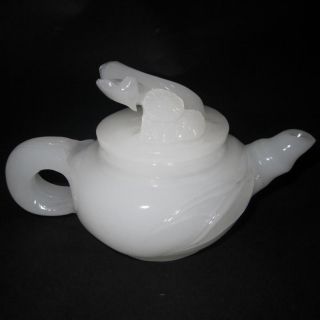 100% Natural Afghan White Jade Teapots & Lid W Plum Flower Nr photo