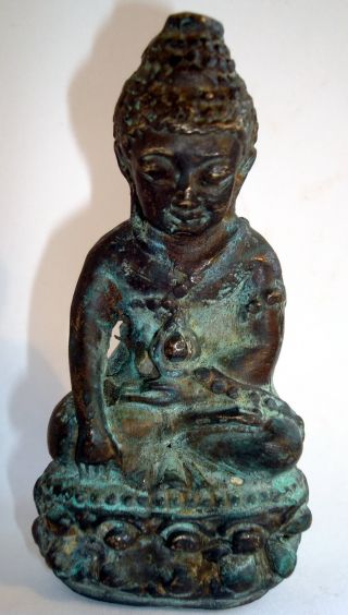 Attractive Thai,  Ayutthaya,  Bronze Or Copper Seated Buddha Statue.  Antique. photo