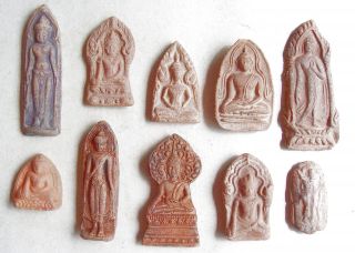 10 Large Thai Buddhist Buddha Rare Clay Amulet Tablets photo
