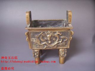 Js610 Rare,  Chinese Bronze Engraving Dragons Quartet Tripod Incense Burners photo