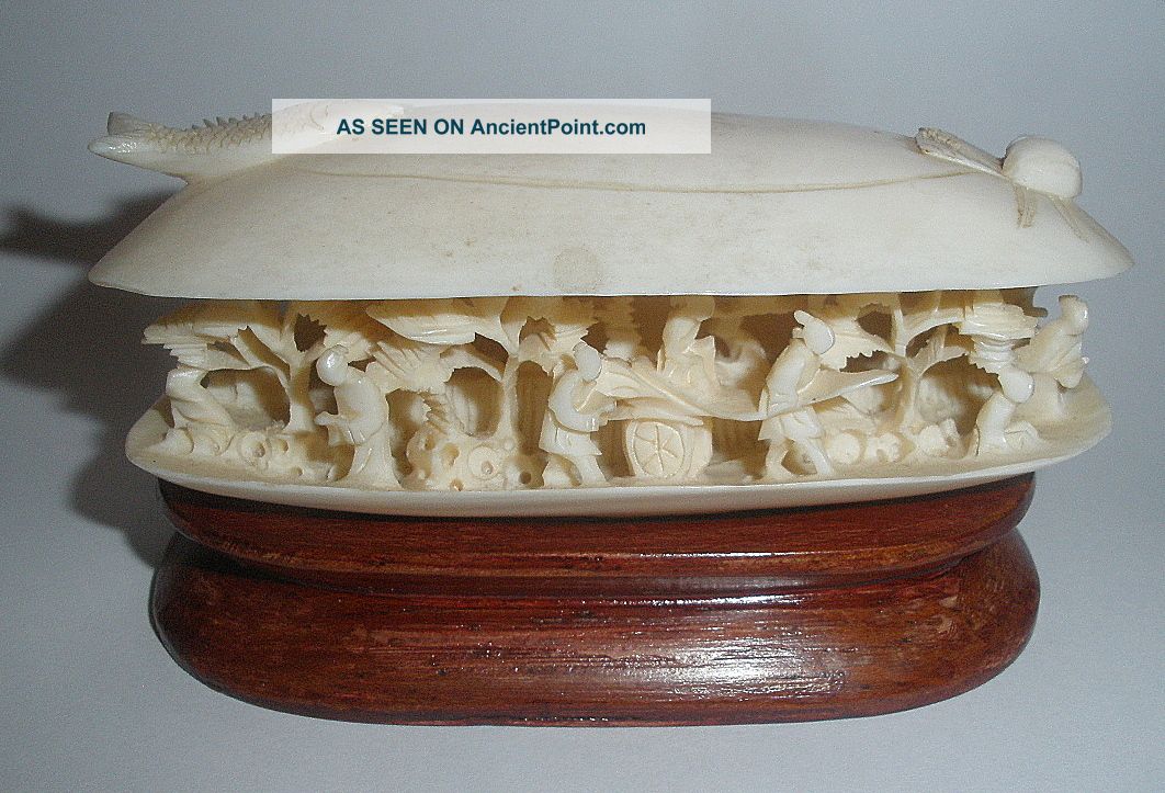 Chinese Faux Ivory Clam Shell Carved With Figures Ornaments photo