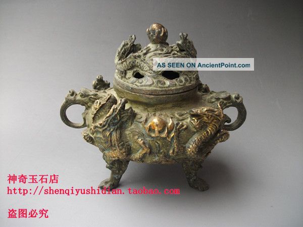 Js686 Rare,  Chinese Bronze Carved ' Erlongxizhu ' Incense Burners Incense Burners photo
