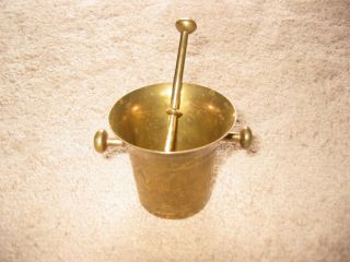 Solid Brass Engraved Two - Handle Mortar And Dual Sided Pestle India photo