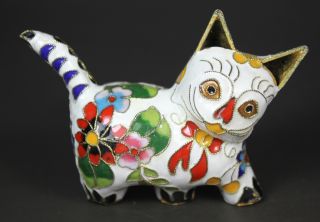 Chinese Handwork Painting Cat Old Cloisonne Statue photo