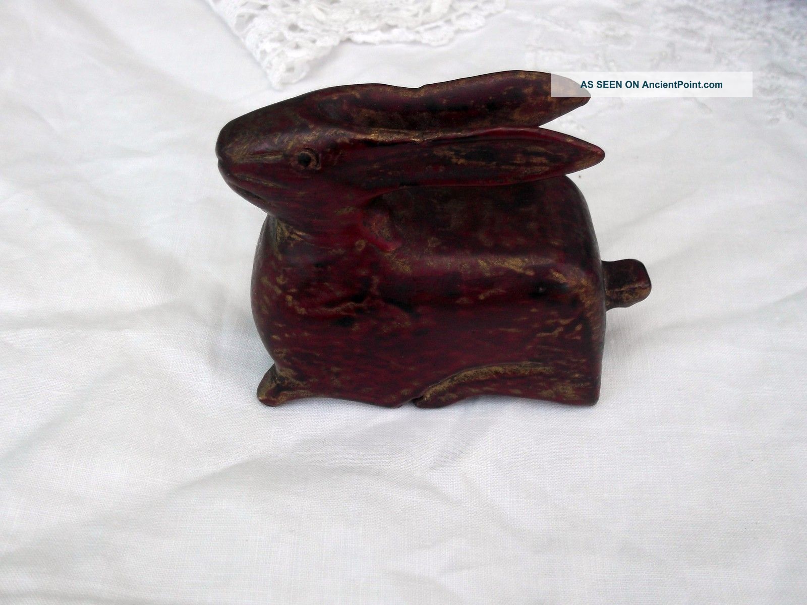 1920s Chinese Red Lacquer And Gilt Wood Hare Woodenware photo