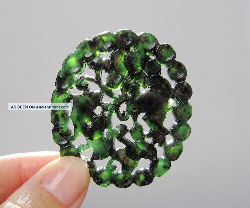 Chinese Hetian Black Green Jade Hollow Out Carved Bird Pendant Nr Other photo