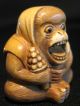 Antique 19th C Japanese 象牙 Ox Bone Netsuke Screaming Monkey,  Signed Tomomasa Netsuke photo 2