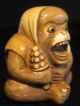 Antique 19th C Japanese 象牙 Ox Bone Netsuke Screaming Monkey,  Signed Tomomasa Netsuke photo 5
