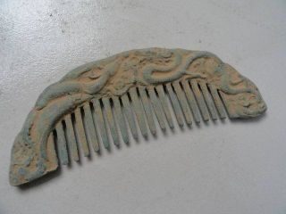 Chinese Bronze Ancient Comb Carven Dragon And Phoenix Old Exquisite photo