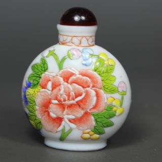Chinese Old Beijing Coloured Glaze Handwork Painting Flower Snuff Bottle ☆☆☆☆☆ photo