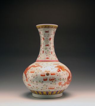 Antique Guangxu M&p Iron Red Glazed Double Dragon Chestnut Form Porcelain Vase photo