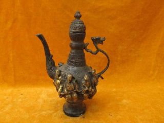 Chinese Bronze Wine Pot Dragon Handle Carven The Eight Immortals Exquisite photo