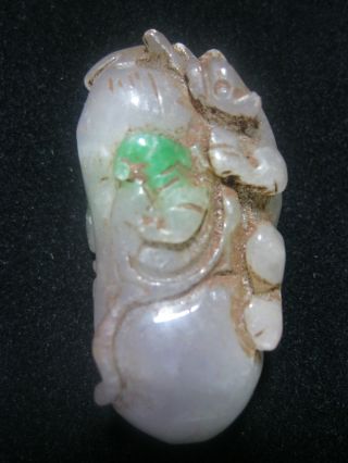 Chinese Perfect Old Jade Pendant /carved Panada & Hulu photo