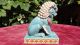 Chinese Foo Dog Lion Polychrome Statue ~ 9 3/4 