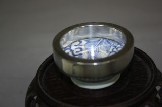 An Unique Chinese Sterling Silver Inlaid Blue And White Porcelain Brushwasher photo