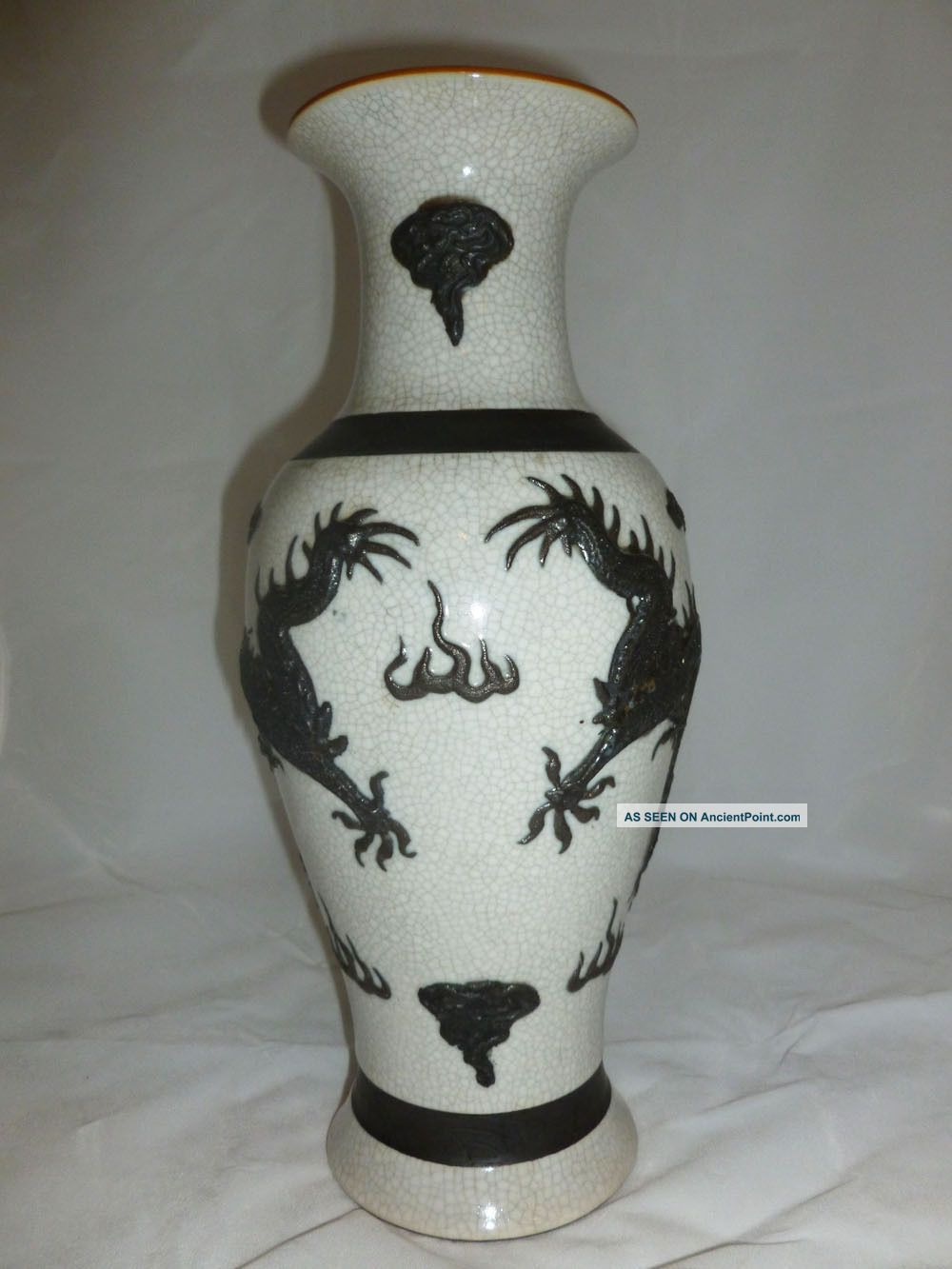 Vintage Chinese Crackleware Vase Relief Dragon Vases photo
