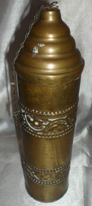 A Vintage Turkish Brass Container & Lid With Banded Decoration photo