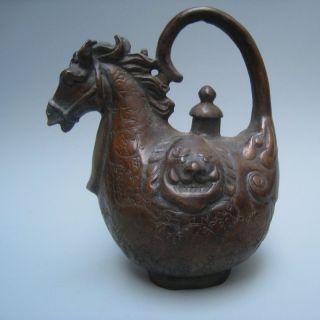 19in.  C A Beautifully Carved Horsehead Emperor Qianlong Flag Bronze Jug Nr photo