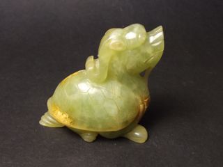 Js479 Rare,  Chinese Old Jade Handmade Engraving Dragon Turtle photo