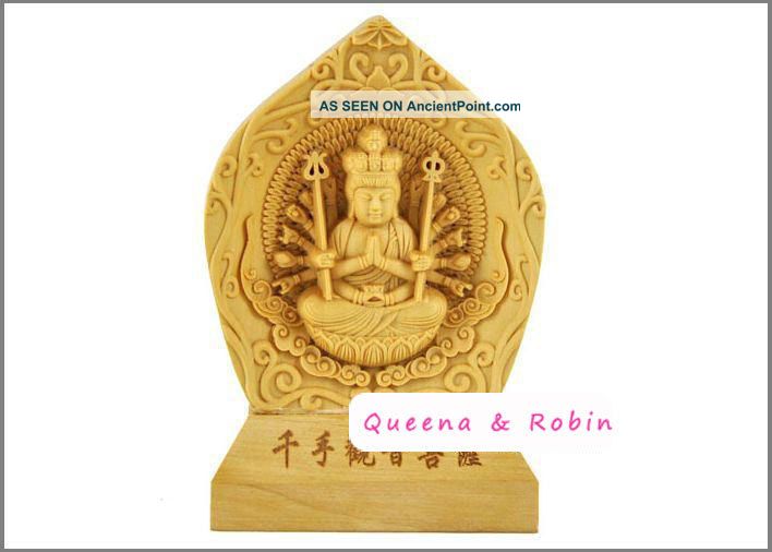 Chinese Wood Carved Boxwood Thousand Hand Kwan - Yin Statue Box Sculpture Netsuke Kwan-yin photo