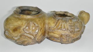 Chinese Hand Carved Hardstone Double Gourd Ink And Brush Wash photo