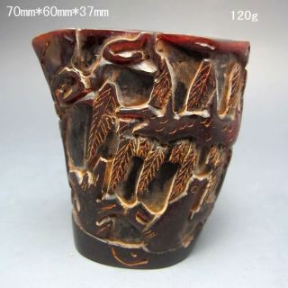 Old Antique 18 - 19th Chinese Ox Horn Hand - Carved Jiao Cup Nr/xb2034 photo