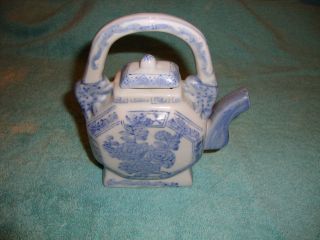Gorgeous Chinese Porcelain Teapot,  Blue & White,  Octagon Shaped,  With Lid photo