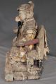 Antique Ming Emperor Carved Gilt Wood Fabric Terra Cotta Clay Seated Figure Men, Women & Children photo 3