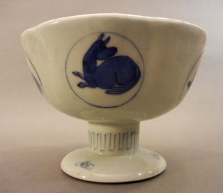 Antique 19thc Chinese Blue & White Porcelain Pedestal Footed Bowl photo