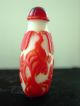 Chinese Peking Glass Hand - Carved Red Overlay On Milk Glass Snuff Bottle Snuff Bottles photo 6