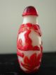 Chinese Peking Glass Hand - Carved Red Overlay On Milk Glass Snuff Bottle Snuff Bottles photo 7