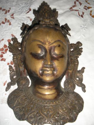 Antique Tibetan Tara Kwan Yin Bronze Face Mask photo
