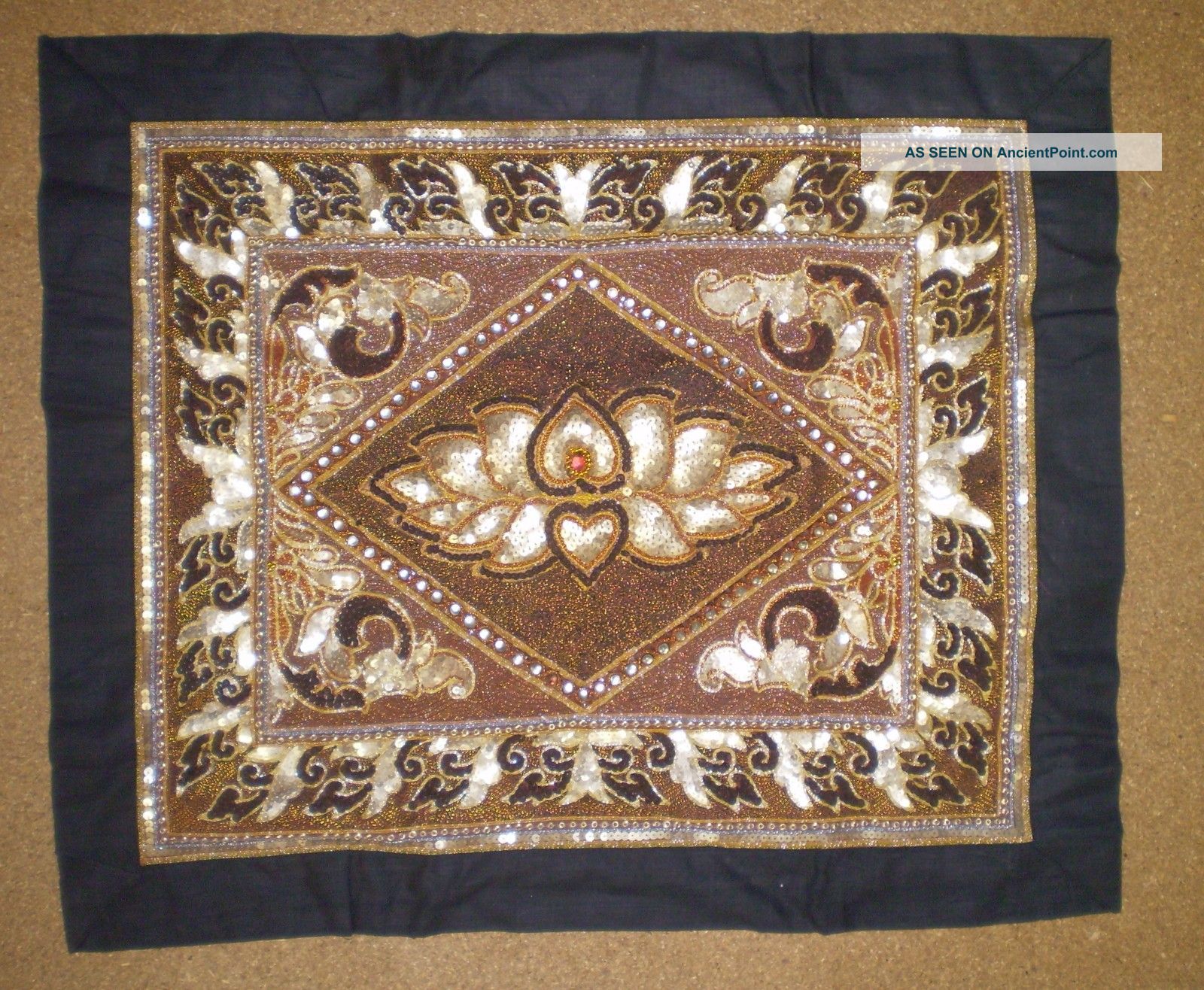 Asian Hand Made Wall Embroidered Tapestry Diamond And Flowers Design Unknown photo